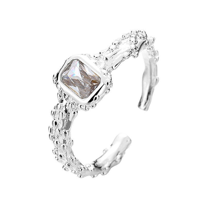 Zircon opening niche design feeling ins cold wind light luxury irregular French personality texture trendy cool female ring