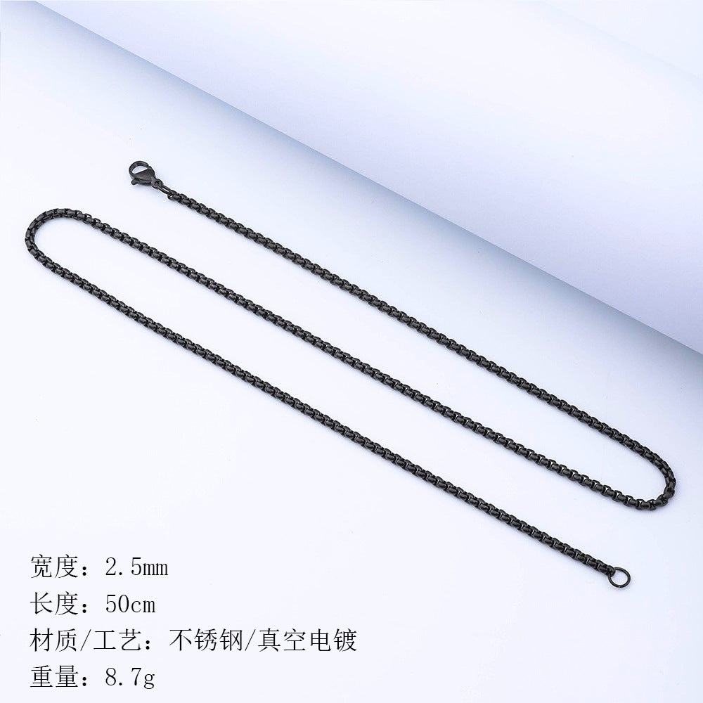 Stainless steel chain square pearl chain men's necklace trendy hip-hop titanium steel jewelry accessories chain cross-border interlocking