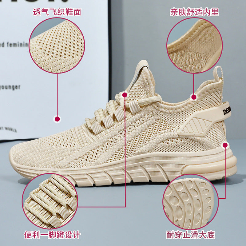 Shoes for women in autumn, fashionable and versatile, wholesale of running women's shoes, air cushion shoes, shallow mouth fly woven sports single shoes