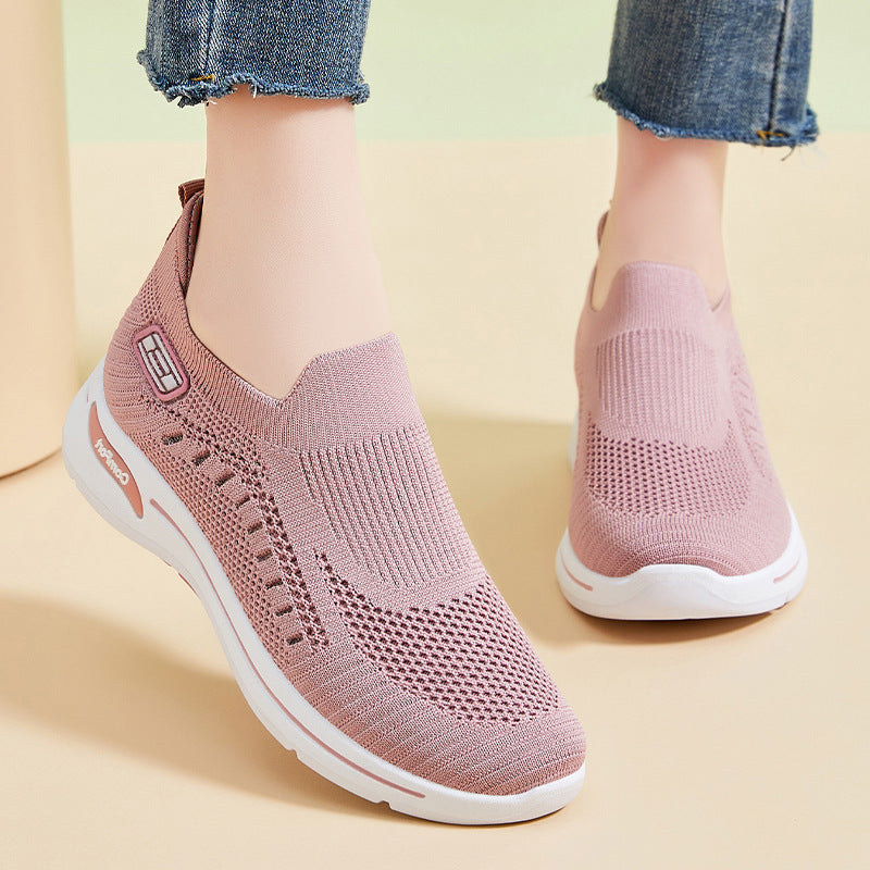Shoes, women's flying woven noodles, one foot stepping mother shoes, 2025 autumn single shoes, foreign trade women's shoes, breathable, lightweight, casual and versatile