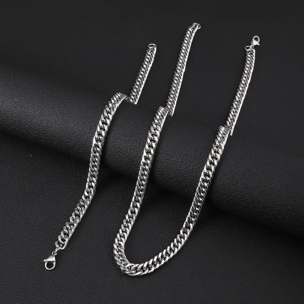 Stainless steel double woven four sided ground necklace, cross-border men's hip-hop trend, Cuban necklace, non fading titanium steel bracelet