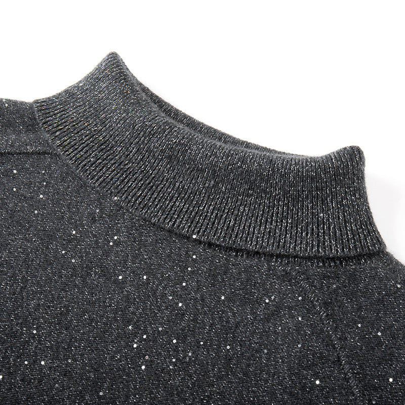 Elegant black turtleneck sweater with long sleeves, 100% cashmere wool