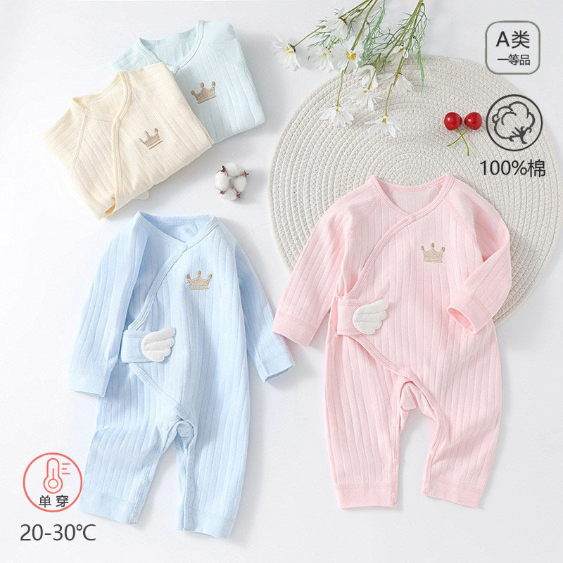 Strap up baby jumpsuit, pure cotton baby sleepwear, long sleeved khai, monk butterfly clothes, can be worn in spring and autumn