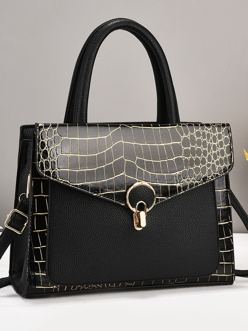 2024 new crocodile patterned contrasting tote women's bag with stylish texture and large capacity trendy single shoulder handbag