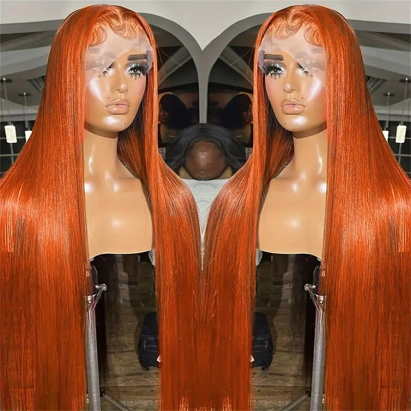 European and American fashion orange long straight hair Amazon Africa hot selling front lace lace lace straight hair wig full head cover