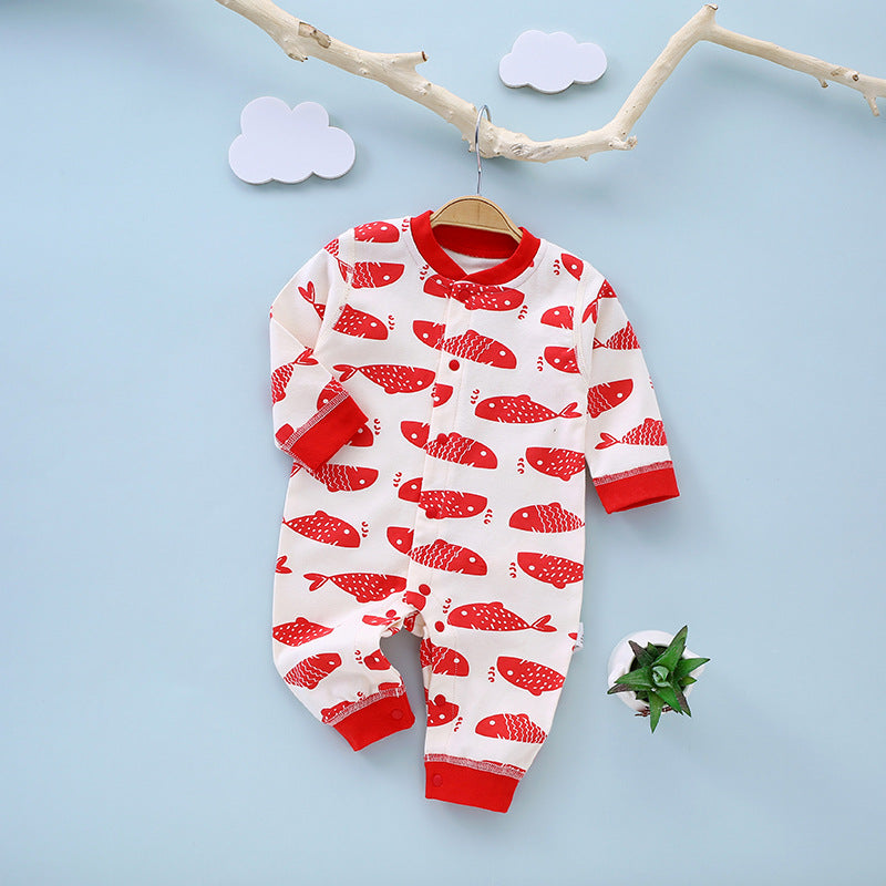 Spring and Autumn boneless newborn clothes, short sleeved pure cotton underwear, pajamas, climbing clothes, long sleeved comfortable new style