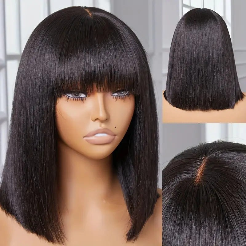 European and American fashion bangs, medium to long hair wigs, full head covers, hot selling bob hair wigs in foreign trade
