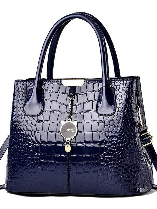 Foreign Trade Women's Bag 2025 New Texture Bright Leather Crocodile Pattern Large Capacity Handbag Trendy Fashion Western Mom Bag