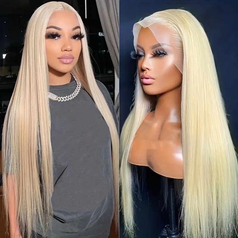 Amazon Cross border Foreign Trade European and American Fashion Light Gold African Hot Selling Front Lace Middle Split Straight Hair Wig Headset
