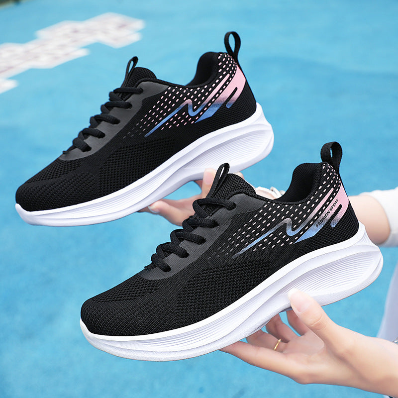 Women's 2025 Autumn New Lightweight and Casual Thick soled Sports Shoes Comfortable Flyknit Mesh Breathable Women's Running Shoes