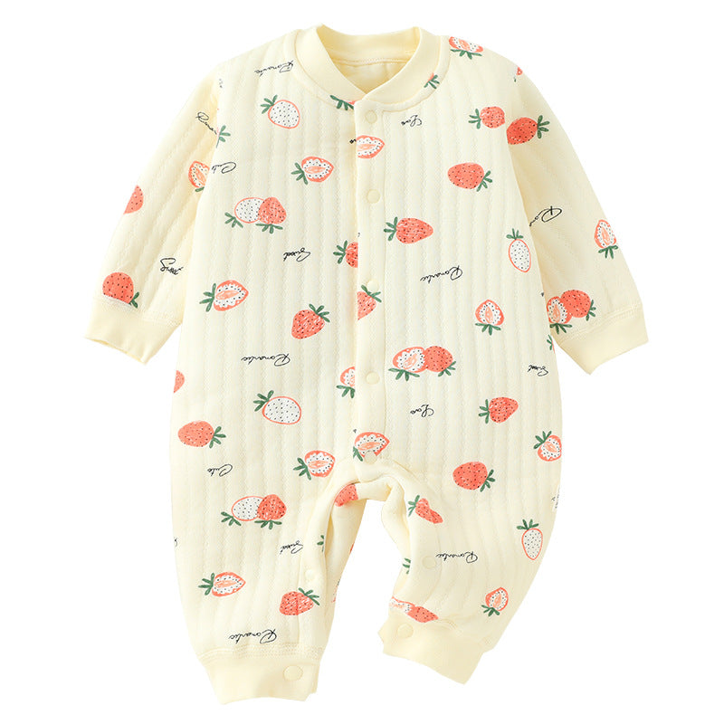 Baby jumpsuit with three layers of warm and thick newborn clothes made of pure cotton for autumn and winter, baby clothes, underwear, crawling clothes