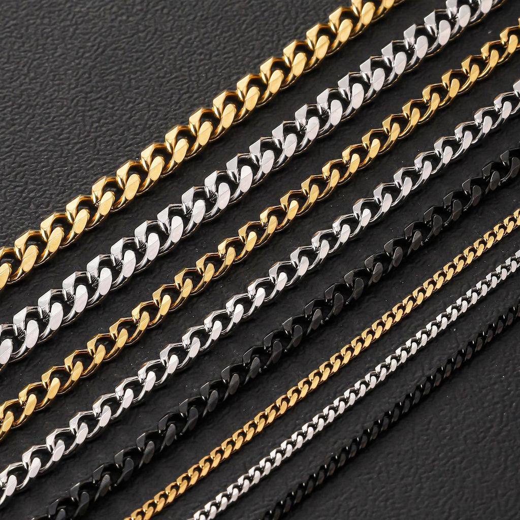 Titanium steel single wire six sided ground necklace, cross-border hot selling, plated with 18K gold Cuban chain, European and American men's stainless steel necklace