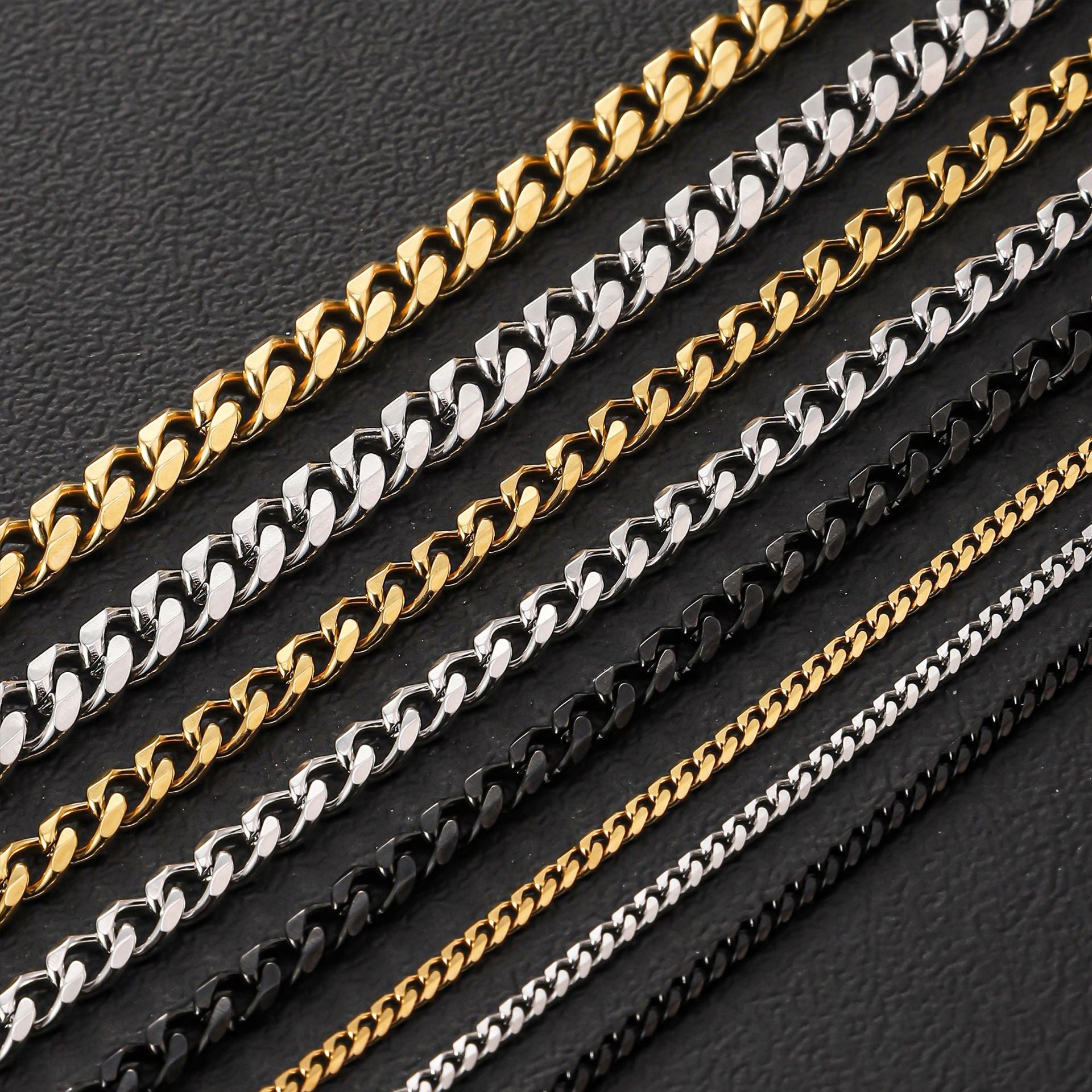 Titanium steel single wire six sided ground necklace, cross-border hot selling, plated with 18K gold Cuban chain, European and American men's stainless steel necklace