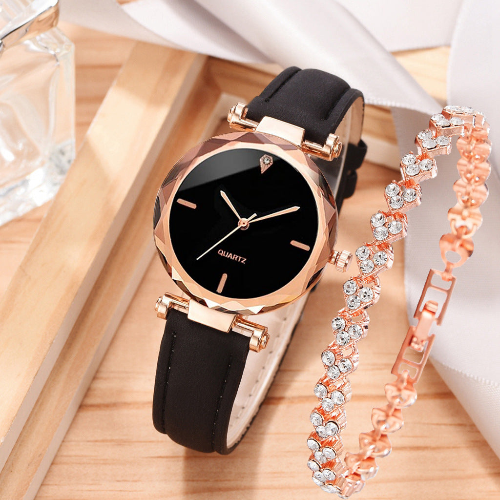 Korean version new fashionable foreign trade trend women's casual watch simple belt watch quartz watch bracelet set