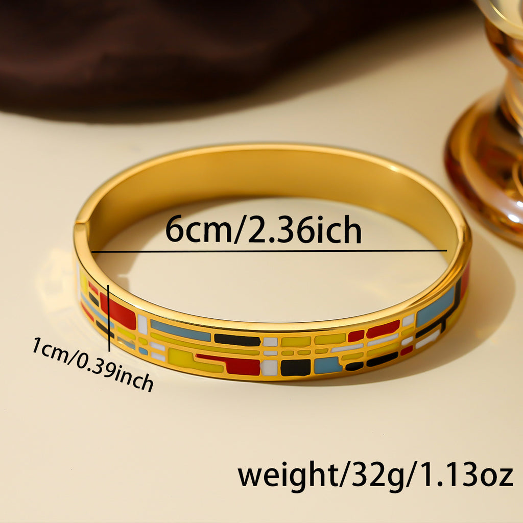 European and American titanium steel enamel bracelet, retro painted buckle style vacuum plated 18k gold bracelet, women's stainless steel bracelet