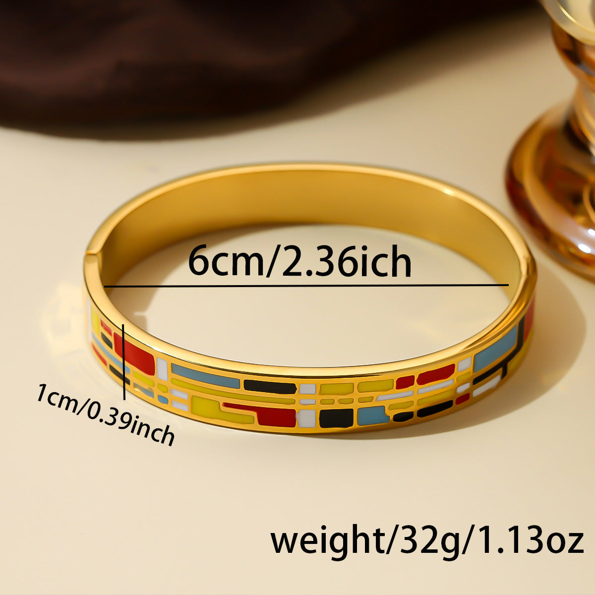 European and American titanium steel enamel bracelet, retro painted buckle style vacuum plated 18k gold bracelet, women's stainless steel bracelet