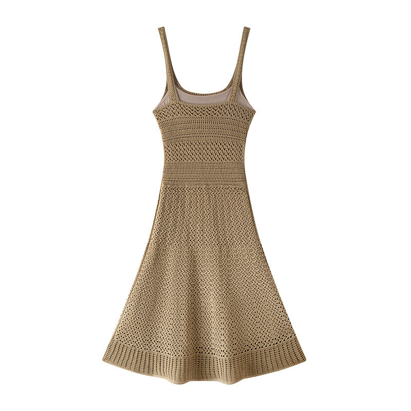 High-quality strapless and sleeveless French elegance knit midi dress