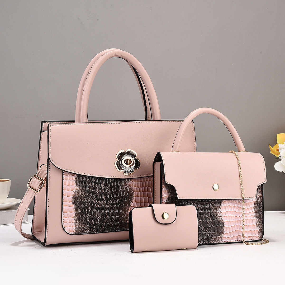 Three piece set of women's bags 2025 popular new handbag manufacturer fashion shoulder crossbody bag simple and atmospheric foreign trade