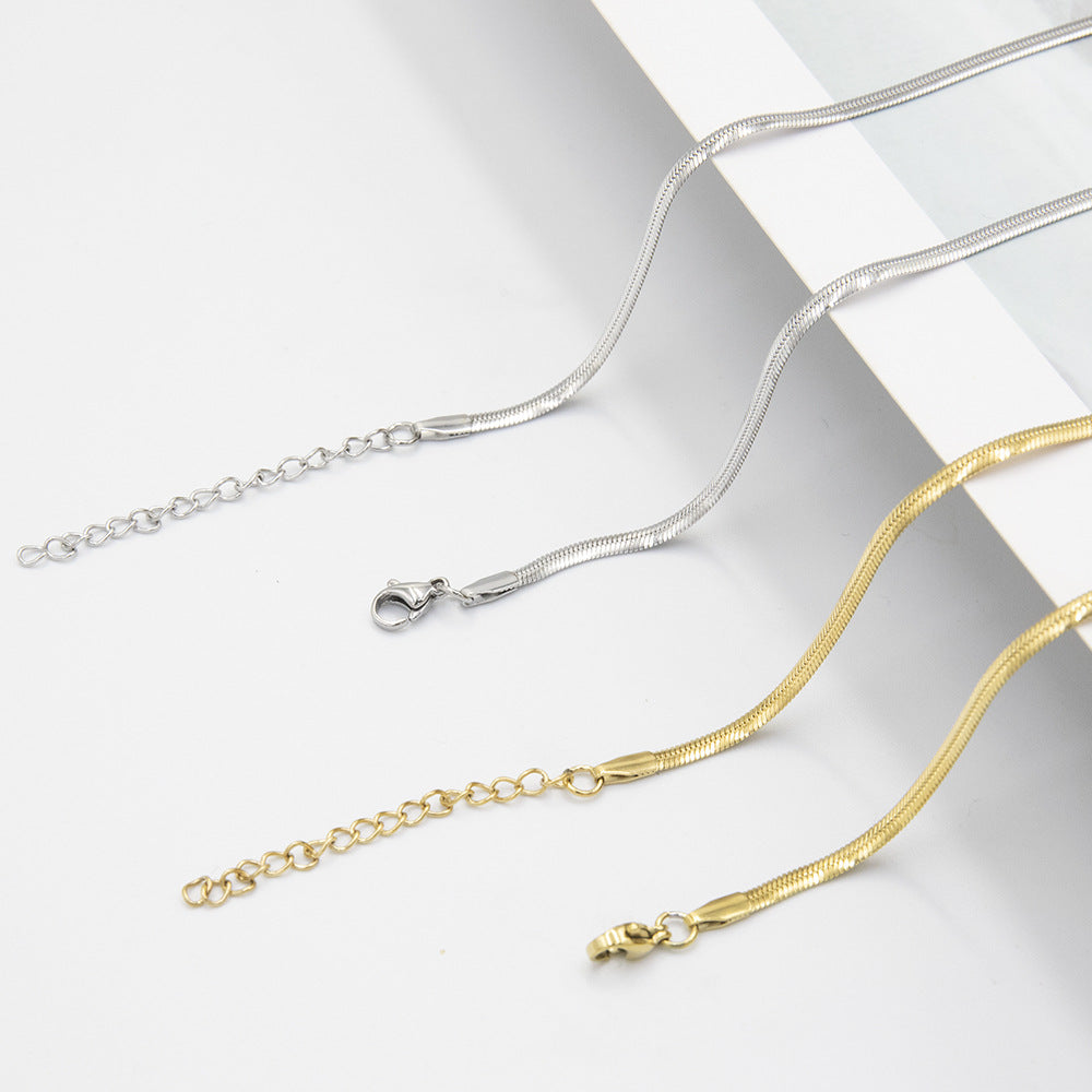 Cross border hot selling stainless steel push secret snake chain necklace, simple hip-hop personality collarbone necklace, stainless steel snake bone chain