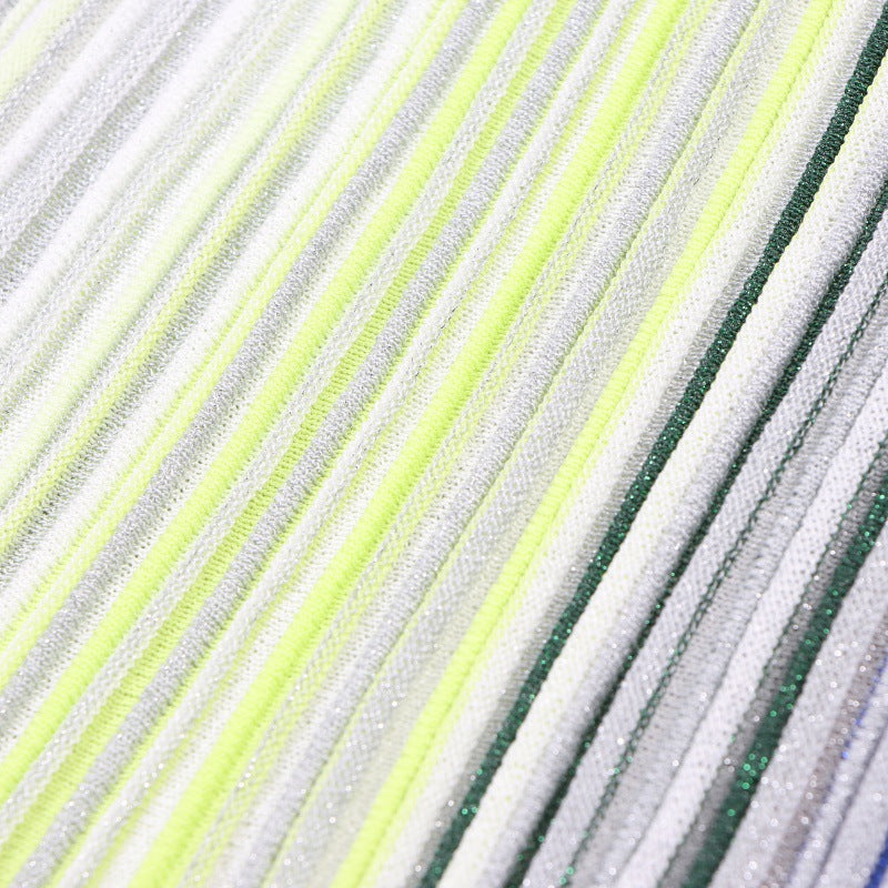 High-quality Italian fashion striped knit dress with round neckline, sleeveless, and A-line cut