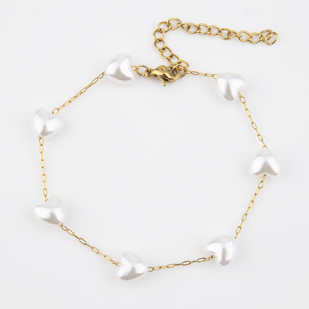 European and American fashion trends, sweet peach heart pearl bracelet accessories, personalized geometric love pearl necklace for women