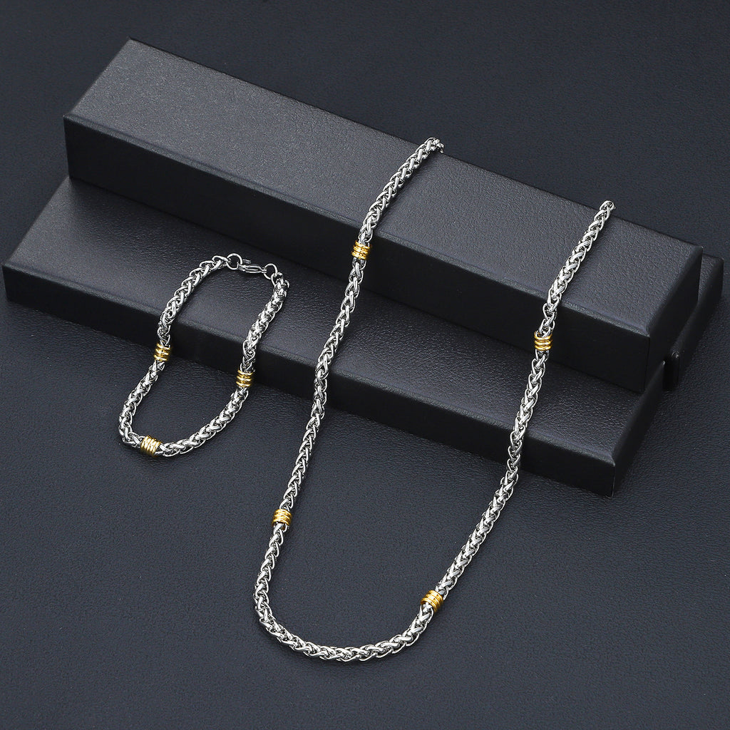 Cross border stainless steel keel chain string gold bead bracelet titanium steel long versatile necklace men's simple 5mm flower basket chain