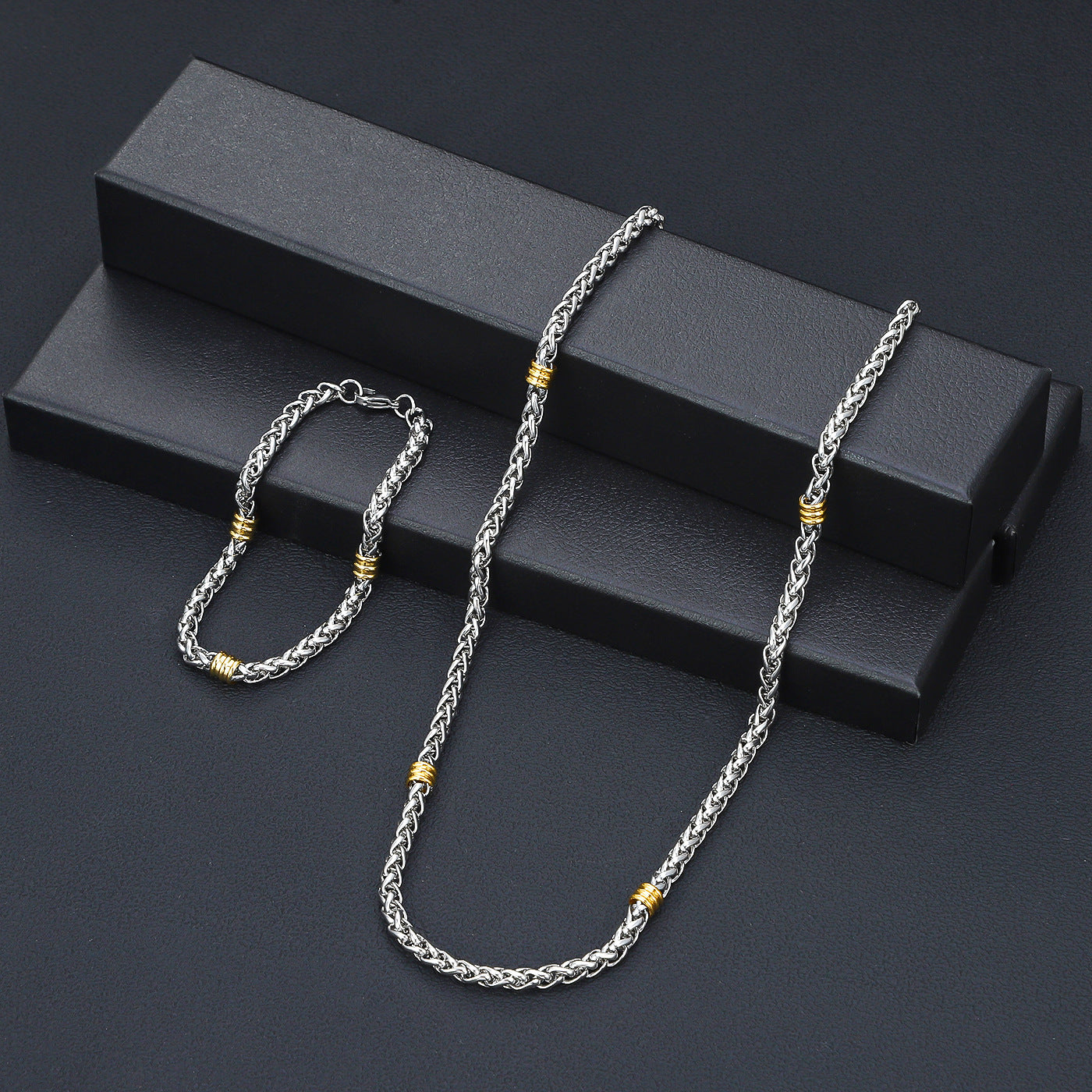 Cross border stainless steel keel chain string gold bead bracelet titanium steel long versatile necklace men's simple 5mm flower basket chain