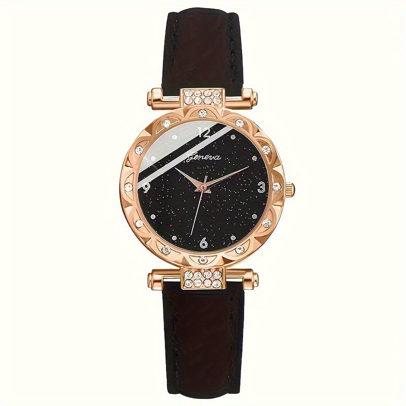 Ladies' watches, fashionable diamond studded starry sky watches, temperament frosted quartz watches, niche light luxury shaking explosive belt set