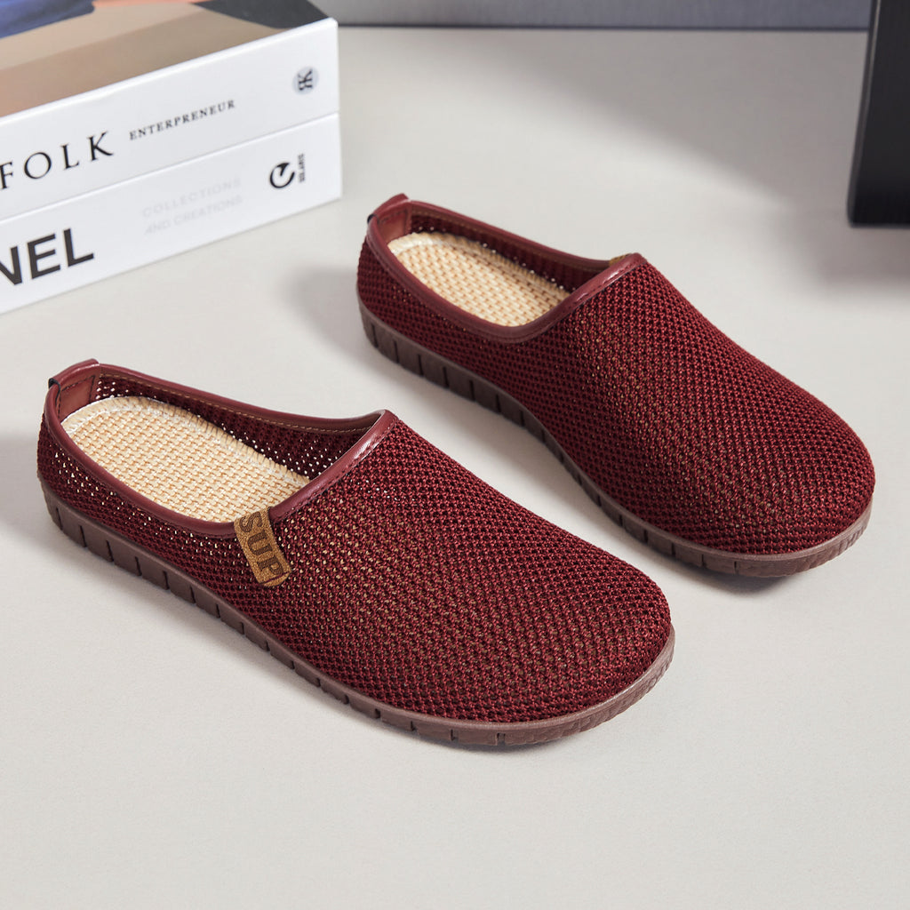 Women's slippers for summer, breathable casual shoes for outdoor wear, shallow toe cap, fly woven hollow out women's shoes, one foot, half drag