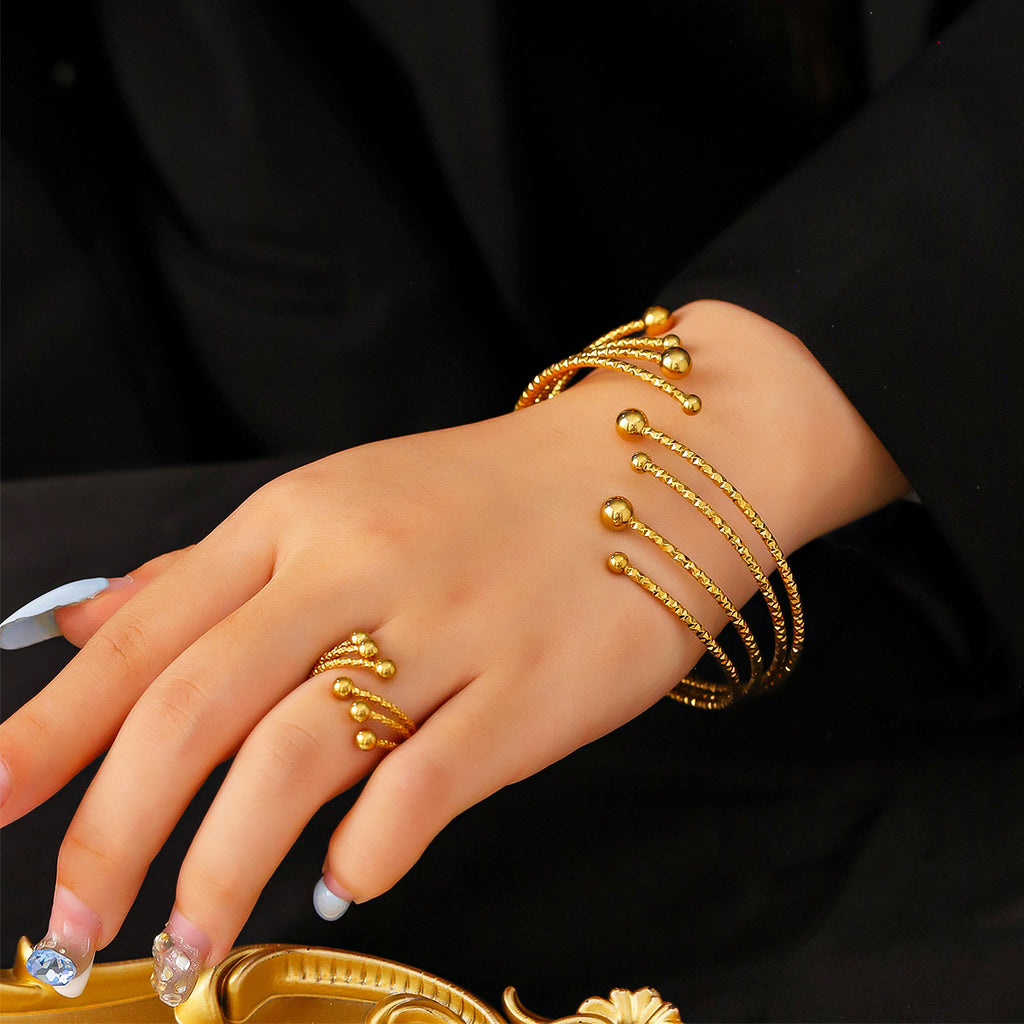 Cross border women's stainless steel bracelet ring set versatile and high-end ring vacuum plated 18K gold titanium steel bracelet