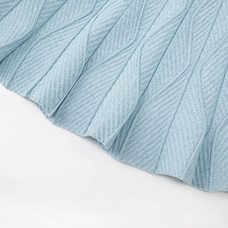 Elegant dress with square neckline, sleeveless, strapless, and pleated, made of high-quality knit fabric