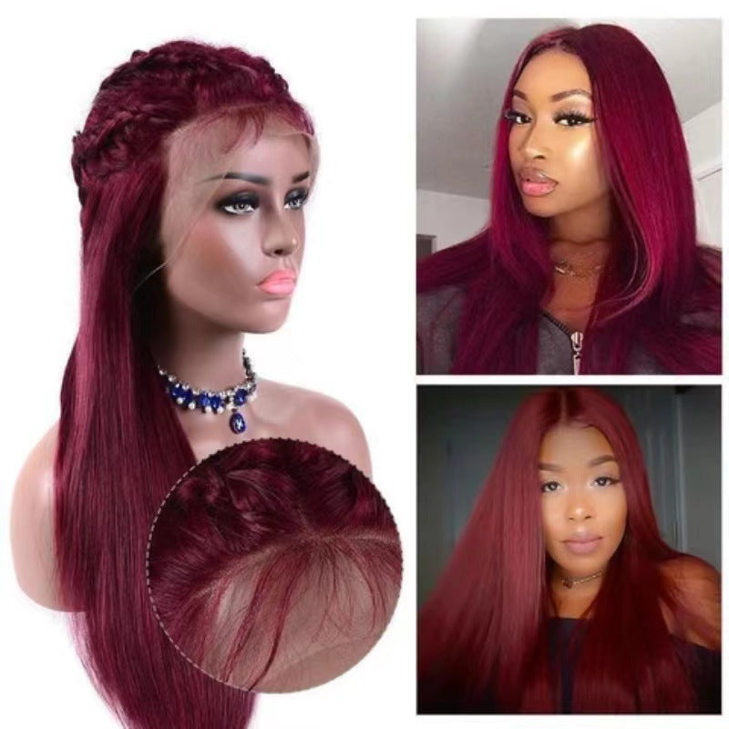 New European and American lace wig, women's wig, long straight hair, multi-color full top synthetic mid split headband wholesale