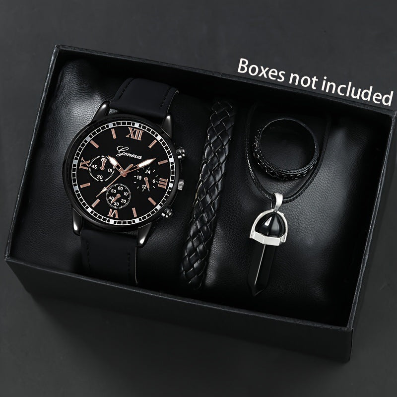 Manufacturer's spot wholesale AliExpress new men's casual fashion business black shell three eyelid quartz set