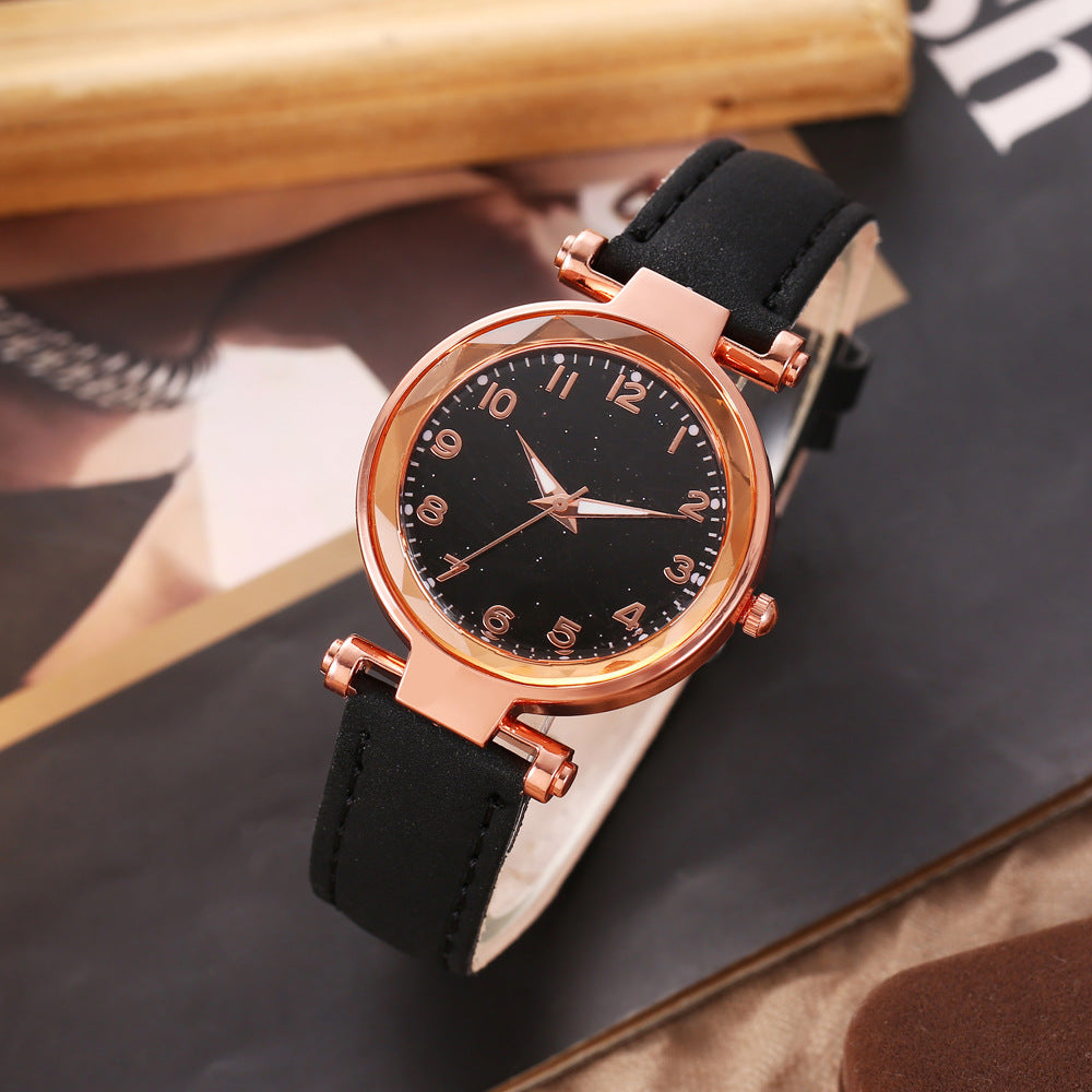 Korean version new fashionable foreign trade trend women's casual watch simple belt watch quartz watch bracelet set