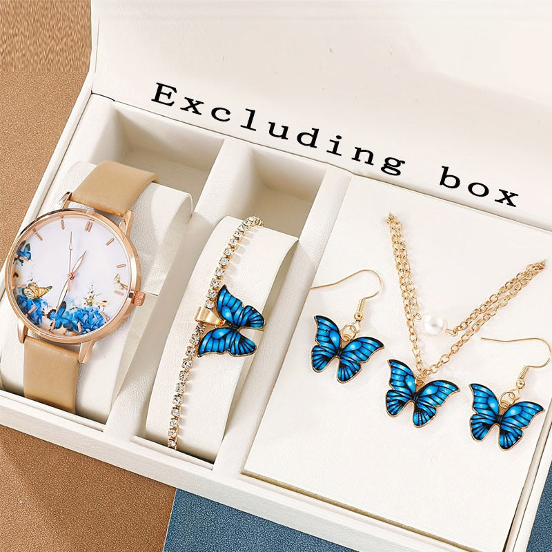 5pcs/set versatile niche explosive fashion butterfly women's belt watch set