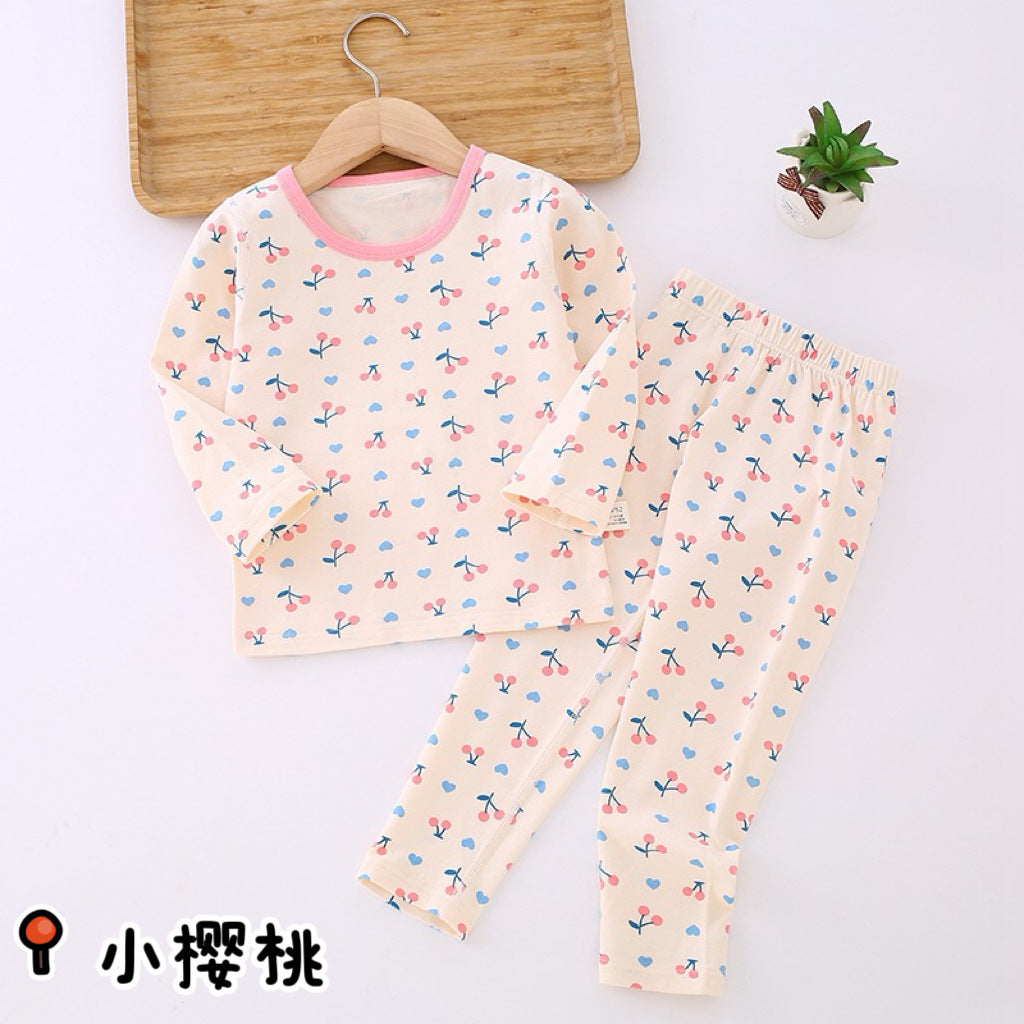 Lycra cotton children's autumn clothes and pants, Class A spring and autumn boys' and girls' pajamas, home clothes, underwear set, Anyang children's clothing