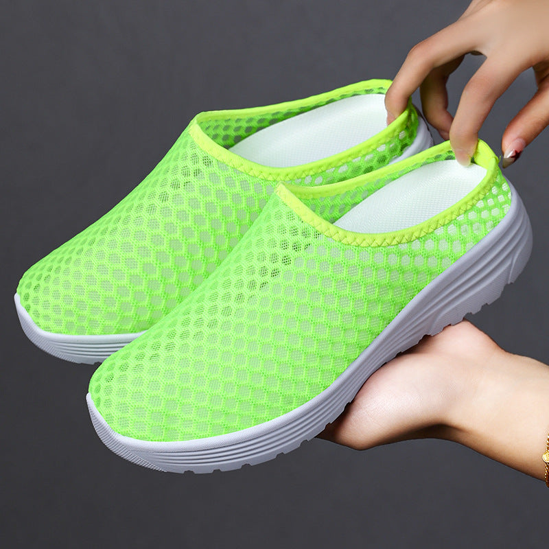 Shoes, women's summer slippers, cross-border plus size breathable mesh shoes, soft soles, one foot casual shoes, factory stock, straight hair