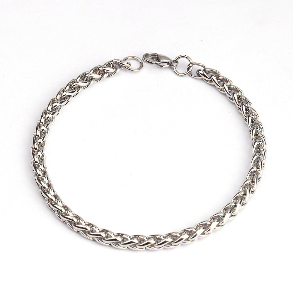 Cross border hip-hop stainless steel keel bracelet, European and American men's simple flower blue bracelet, titanium steel double-layer bracelet wholesale