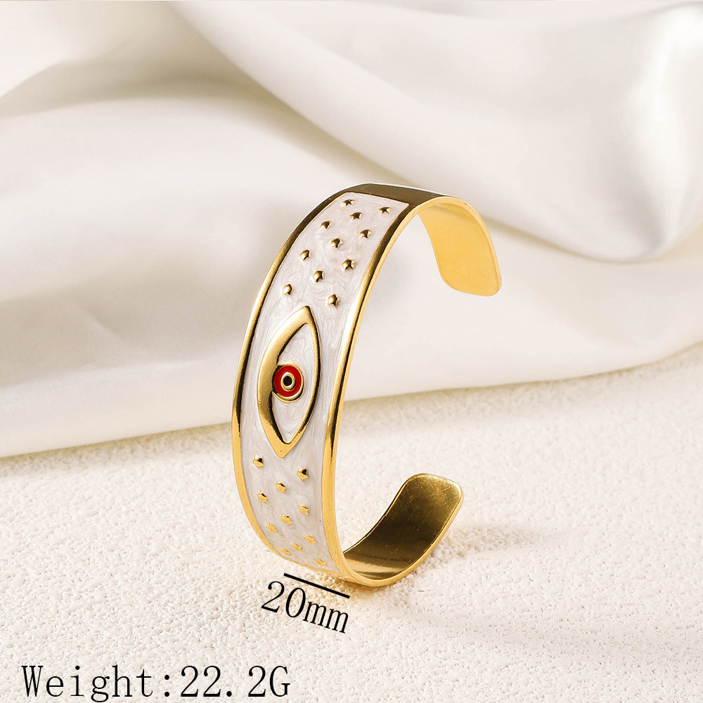 Cross border new stainless steel oil pressure painted open bracelet, exaggerated European and American women's plated 18K gold adjustable bracelet