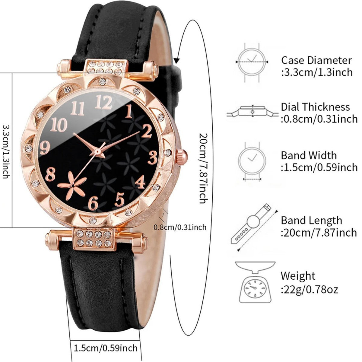 Minimalist quartz watch starfish belt+rose necklace, niche high-end temperament two-piece set