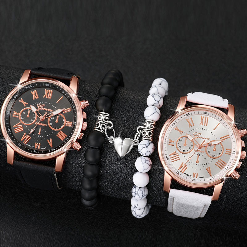 4-piece/set of popular foreign trade watch Roman pattern women's watch multi-color belt rose gold quartz couple watch