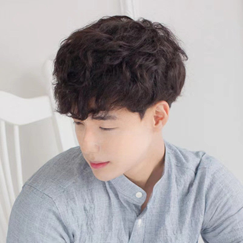 Korean style fashionable men's wig, handsome men's short curly hair, fluffy natural curly hairstyle wig, and headband in stock