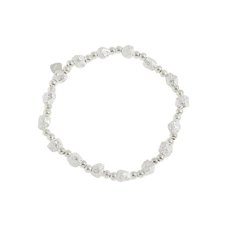 1002 Korean version of ins niche design geometric broken silver thread bead texture texture S925 sterling silver bracelet for women