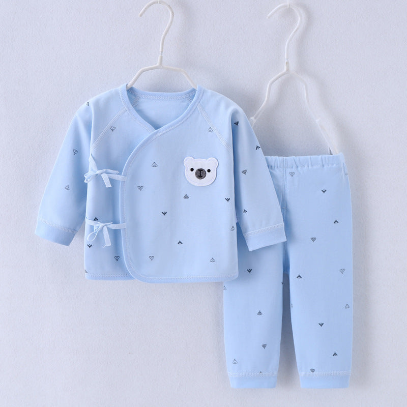 Newborn clothes 0-3 months pure cotton spring and autumn style boneless baby monk clothes pajamas baby underwear lace up set 6