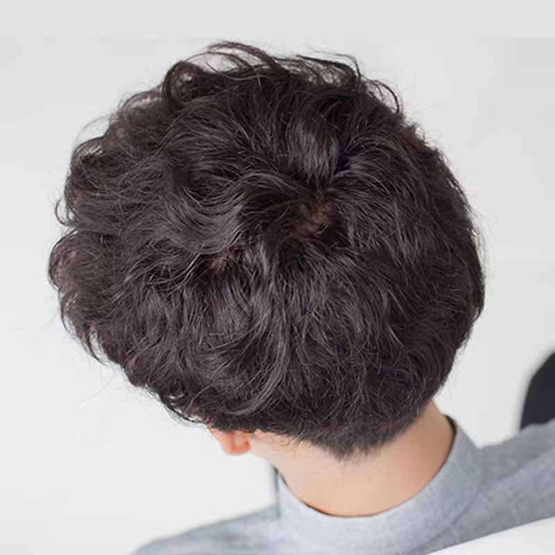 Korean style fashionable men's wig, handsome men's short curly hair, fluffy natural curly hairstyle wig, and headband in stock