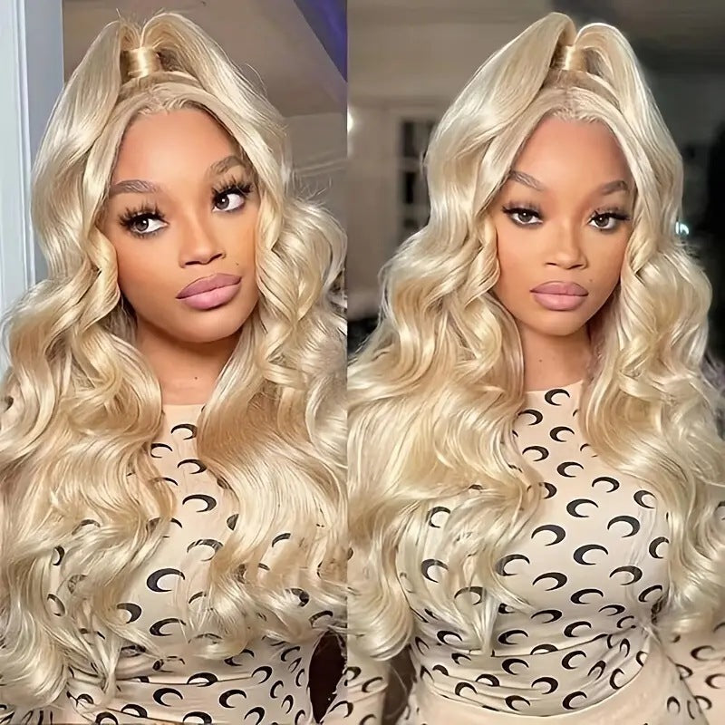 Cross border European and American Fashion Front Lace White Gold Wig African Hot Selling Large Wave Chemical Fiber Headset