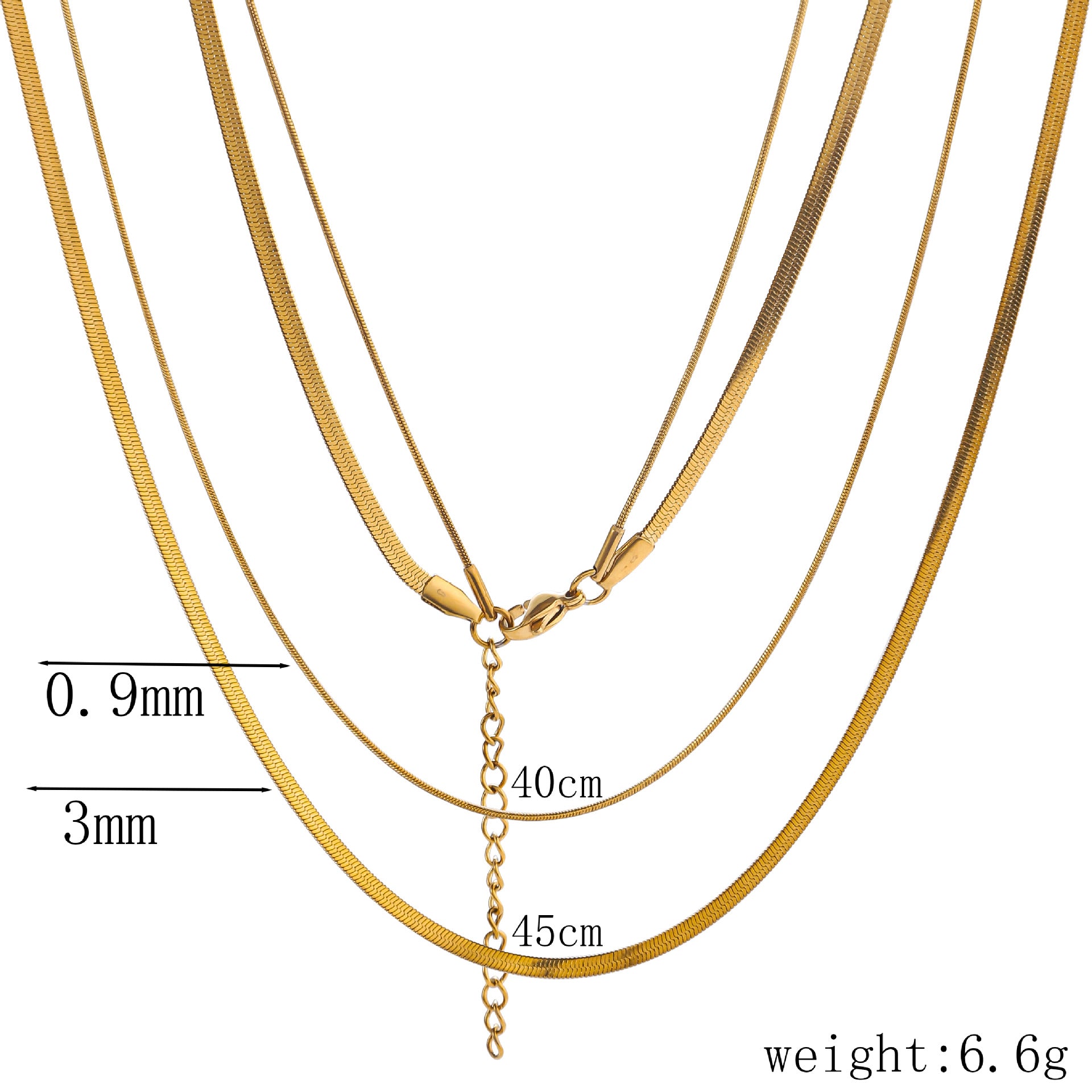 Cross border hot selling double-layer stacked blade with round snake necklace plated with 18k gold titanium steel plain chain, light luxury niche collarbone chain