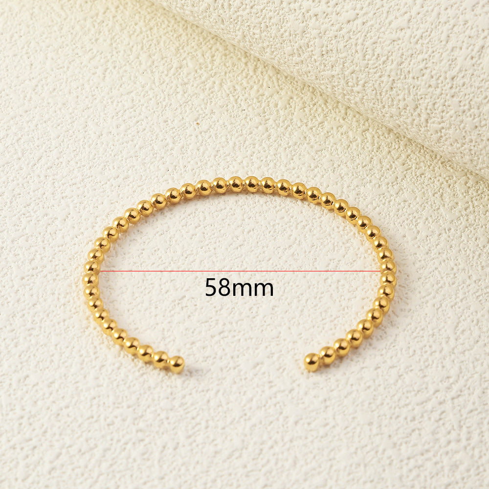 2025 Titanium Steel Round Bead Open Bracelet Simple Jewelry Korean Style Trendy Handmade Women's 18K Gold Plated Stainless Steel Bracelet