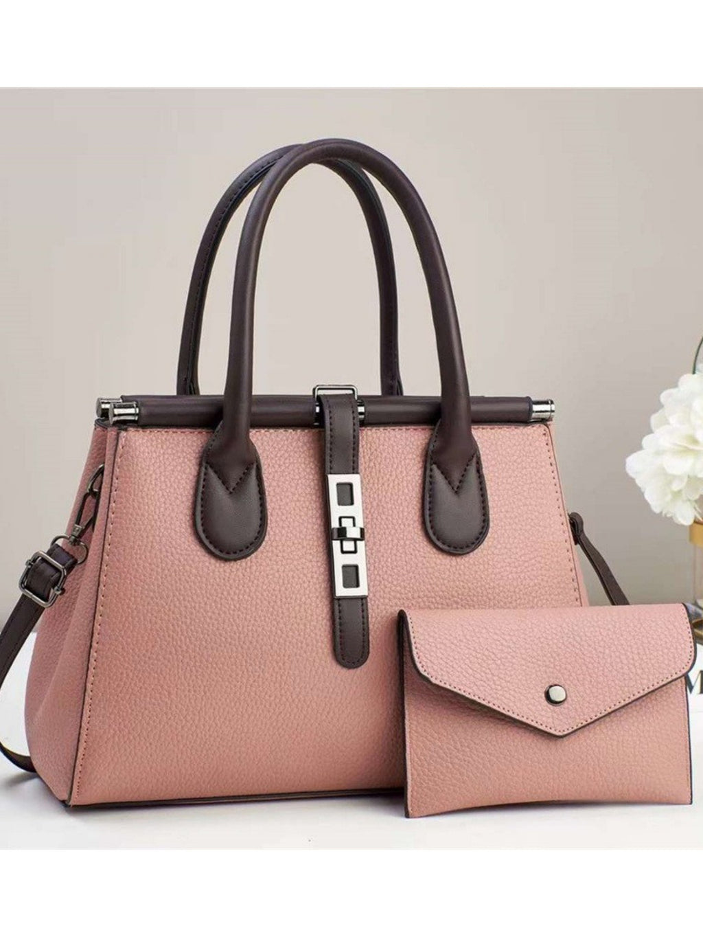 Trendy Bag 2025 New Color Contrasting Handbag Women's Lock Lock Design Texture Large Capacity Shoulder Bag Two Piece Set