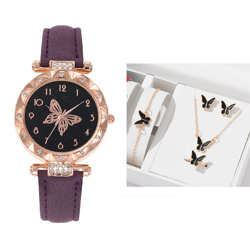 Cross border New Popular Women's Bracelet Watch Fashion Simple Butterfly Five piece Watch Set